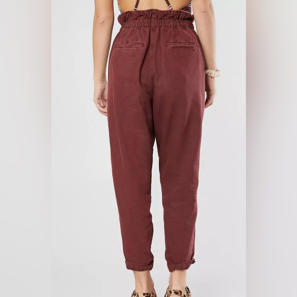 Free the people button fly ankle pleated pants/Brown high-waisted /drawstring /S - Picture 3 of 16